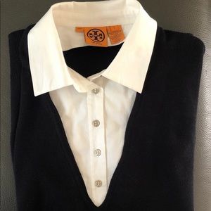 Women’s Tory Burch Large Navy Sweater Collar Cuffs